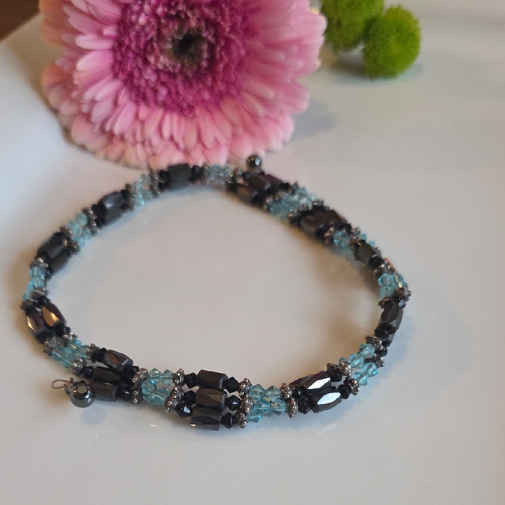 Magnetic Hematite Black and Blue Beaded Bracelet / Necklace